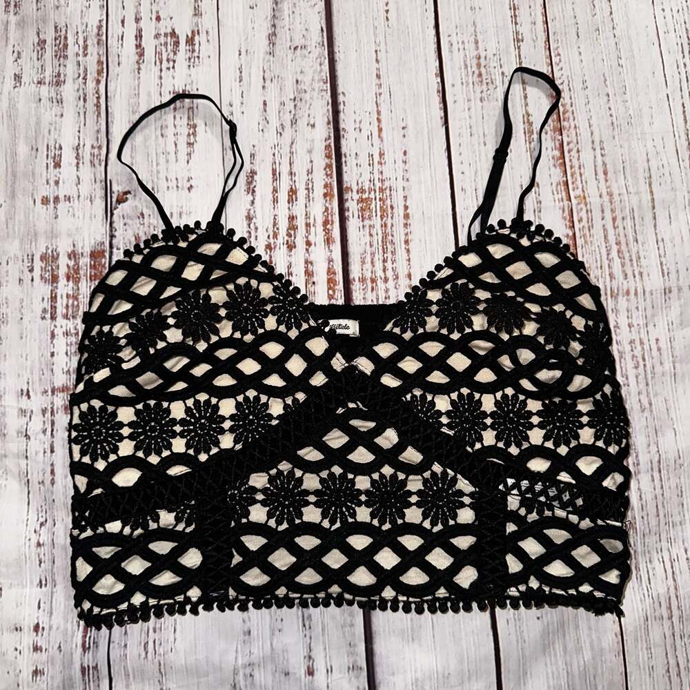 Bistiele Black Crochet Lace Bralette Top-S